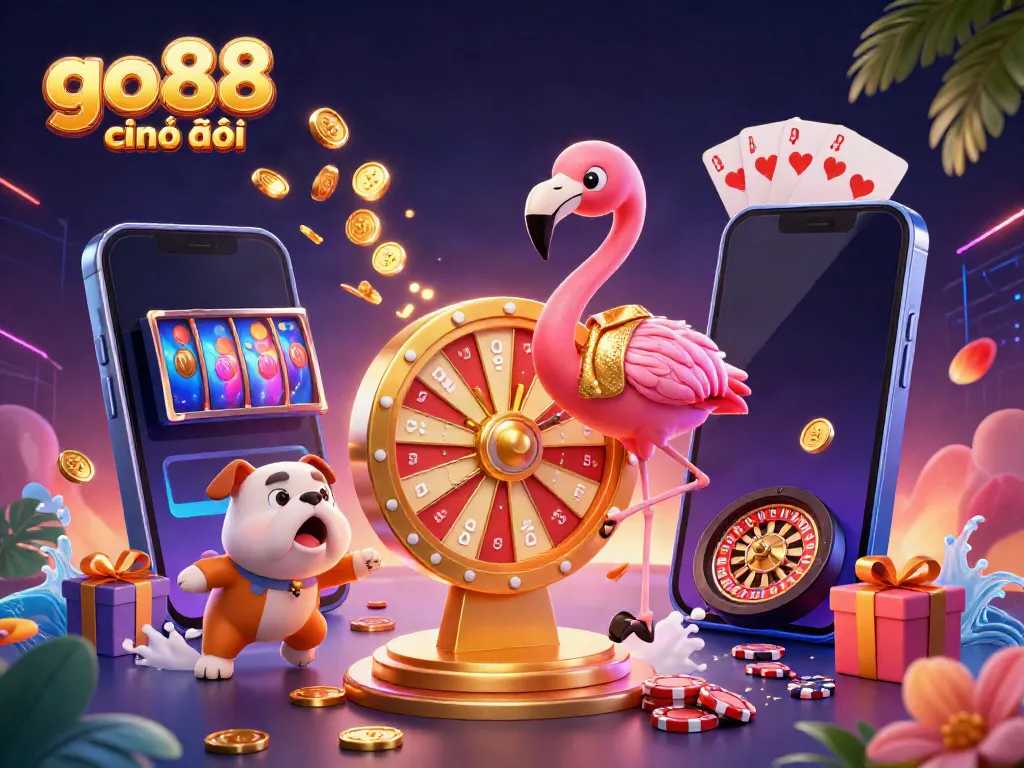 Spin to win with go88 chính thức in this festive casino scene featuring exciting game characters.