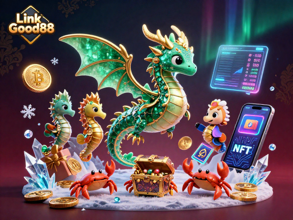Win big at Link Good88 with an enchanting treasure chest guarded by sea creatures and crypto coins.