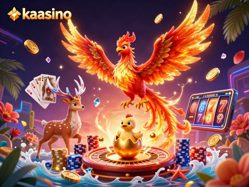 Kaasino players enjoying thrilling slot games amidst vibrant casino elements, showcasing excitement and luck.
