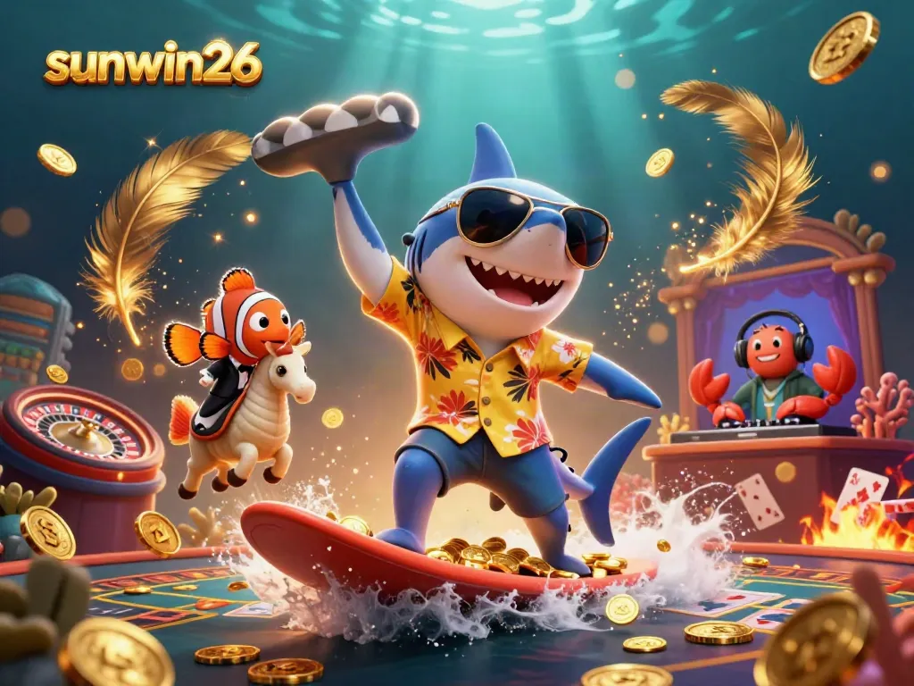 Experience thrilling gameplay at sunwin26 with our vibrant underwater casino scene featuring dynamic characters.